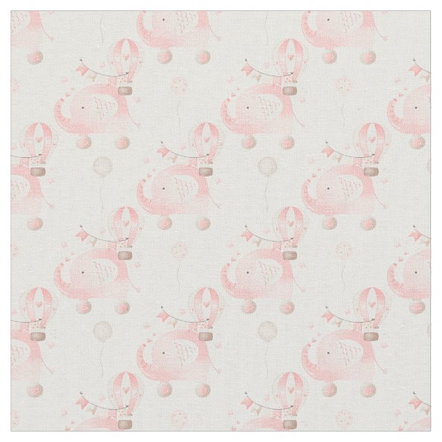 Tela Elefante bebé rosa y nubes (De cerca)