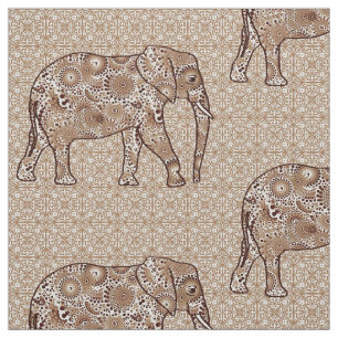 Tela Elefante de flores de Mandala - marrón y taupe