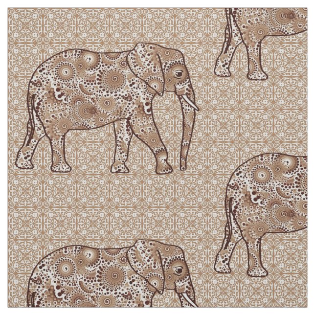 Tela Elefante de flores de Mandala - marrón y taupe (Retal)