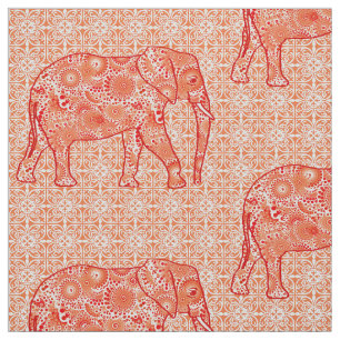 Tela Elefante de la flor de la mandala - naranja