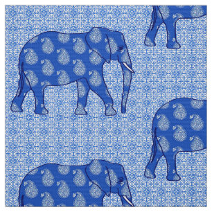 Tela Elefante de Paisley - azul y blanco de cobalto