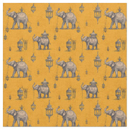 Tela Elefante Diwali en Campo Dorado Toile de Jouy