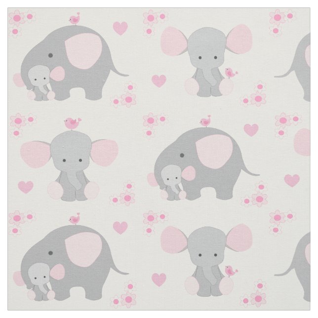 Tela Elefante Pink Gray Safari Animal Nursera Niña (Retal)