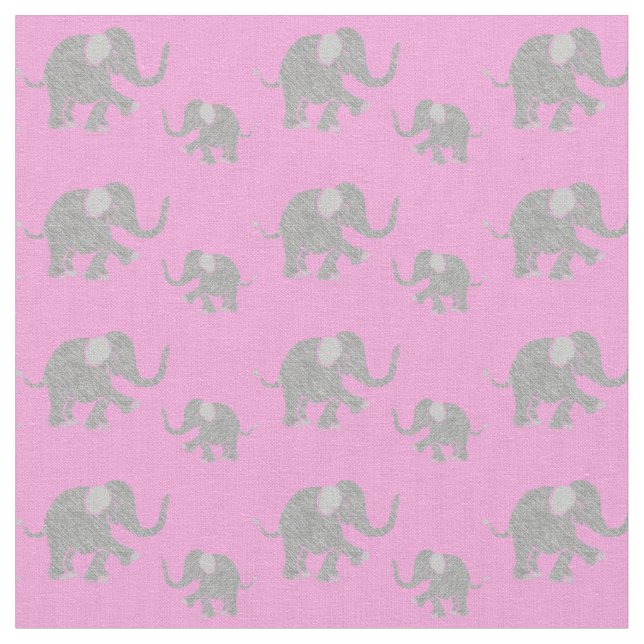 Tela Elefantes grises lindos del bebé en rosa (De cerca)