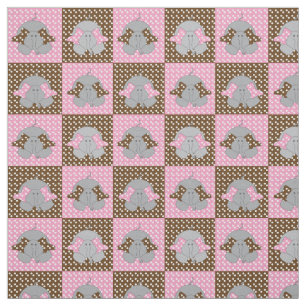Tela Elefantes rosas y marrones  Puntos de polka
