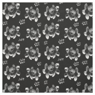 Tela Elegancia en contraste: flores blancas sobre negro