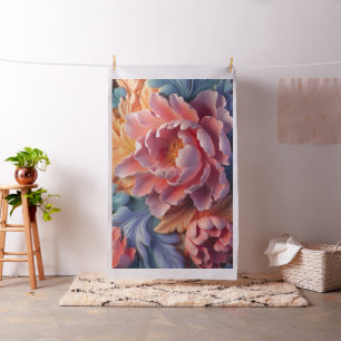 Tela Elegancia floral de peonía coral y zafiro