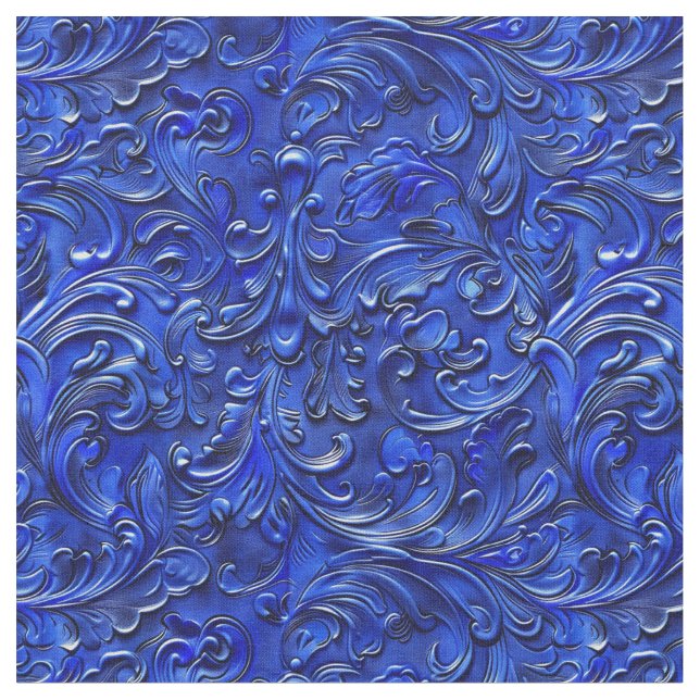 Tela Elegant cobalt blue tooled leather  (De cerca)