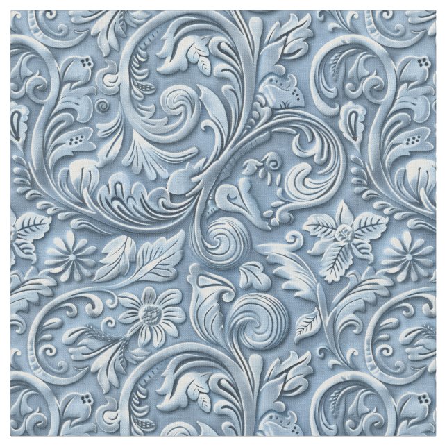 Tela Elegant light blue tooled leather floral (De cerca)