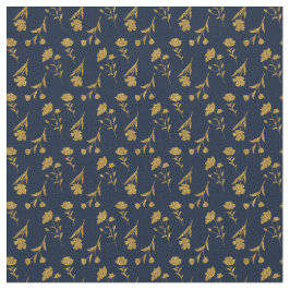 Tela Elegant Navy Blue Gold Floral Seamless Pattern
