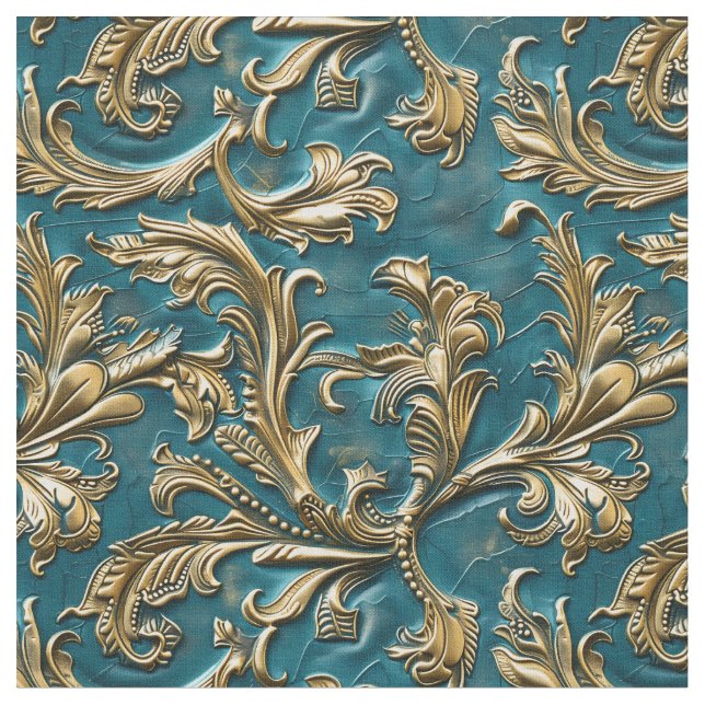 Tela Elegant teal gold tooled leather  (De cerca)