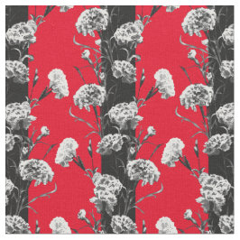 Tela Elegante Black White Floral Stripes Carnation Red