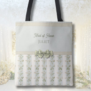 Tela Elegante bolso de dama de honor con rayas florales