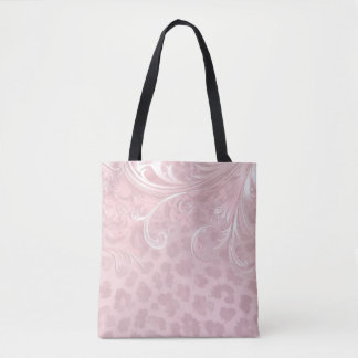 Tela Elegante bolso de leopardo rosa y damasco plateado