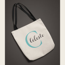 Elegante Bolso de Nombre Inicial Teal Personalizad