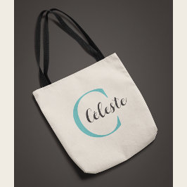 Tela Elegante Bolso de Nombre Inicial Teal Personalizad