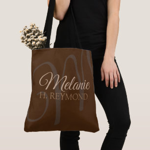 Tela Elegante bolso de té marrón con su nombre e inicia