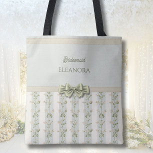 Tela Elegante bolso tote de dama de honor con rayas flo