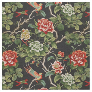 Tela Elegante chinoiserie floral verde rojo