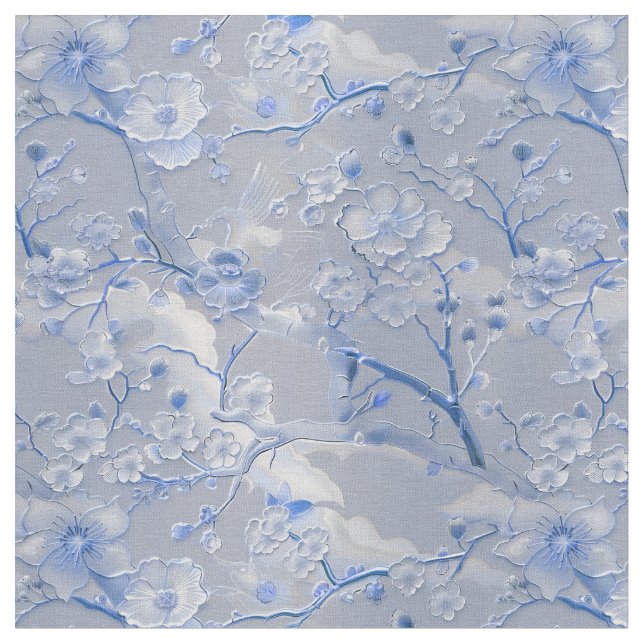 Tela Elegante cloisonné floral azul (De cerca)