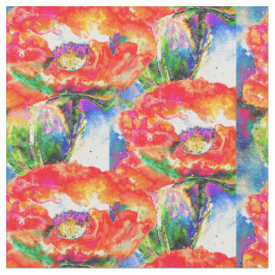 Tela Elegante color de agua floral rojo clásico de ador