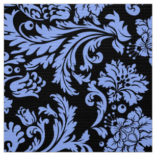 Tela Elegante Damasco Floral Azul y Negro en Polvo