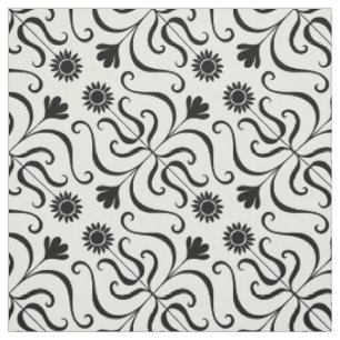Tela Elegante Damasco floral negro y girasol blanco