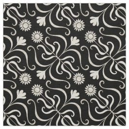 Tela Elegante Damasco floral negro y girasol gris