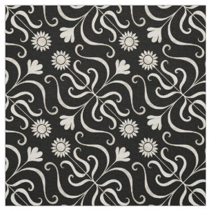 Tela Elegante Damasco floral negro y girasol gris