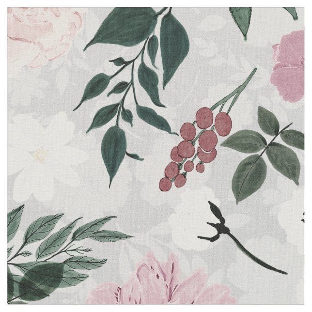 Tela Elegante diseño botánico de flores rosas Rubor (De cerca)
