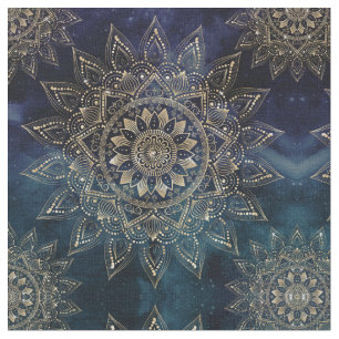 Tela Elegante diseño de galaxia azul Mandala dorada