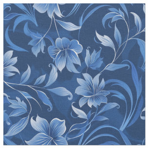 Tela Elegante diseño floral azul real