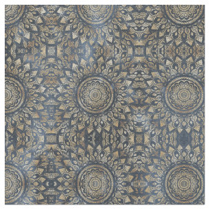 Tela Elegante dorado azul Mandala Floral