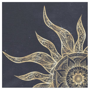 Tela Elegante Dorado Sun Mandala Blue Nebula Diseño