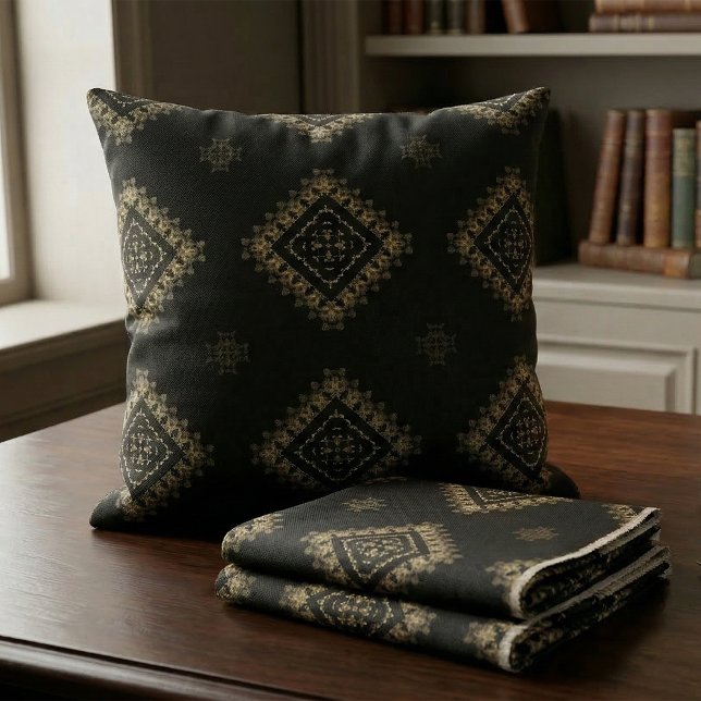 Tela Elegante Estampado Damask Negro Dorado Falso Vinta (Subido por el creador)