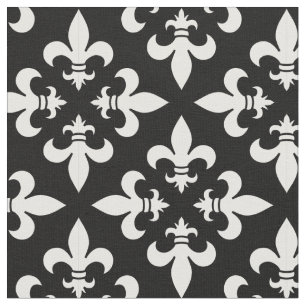 Tela Elegante Fleur de Lis francés blanco y negro