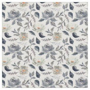 Tela Elegante Flor Botánica Acuarela Azul Gris Vintage