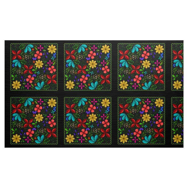 Tela Elegante floral folclórica latina | Negro (Yarda)