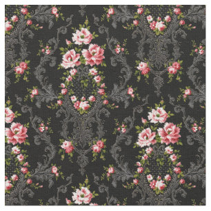 Tela Elegante fondo Rococo floral-negro francés