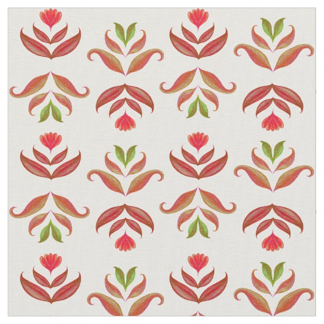 Tela Elegante Impresión floral de arte folclórico Acoge (De cerca)