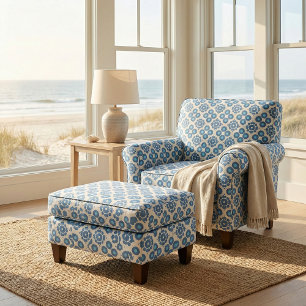 Tela Elegante Moda Patrón geométrico de moda azul y bla