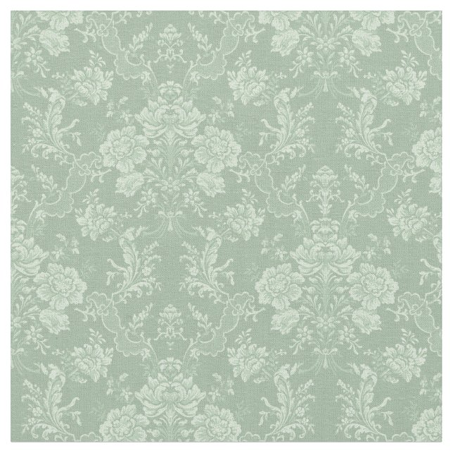 Tela Elegante Moda romántica floral Damasco-Sage Verde (De cerca)