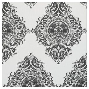 Tela Elegante ornamento floral blanco y negro