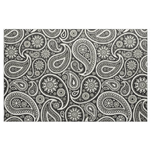 Tela Elegante paisley blanca sobre fondo negro