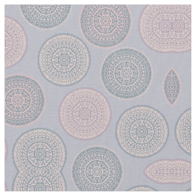 Tela Elegante patrón bohemio rosa pastel azul Mandala (De cerca)