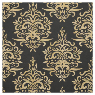 Tela Elegante patrón de damasco dorado vintage negro