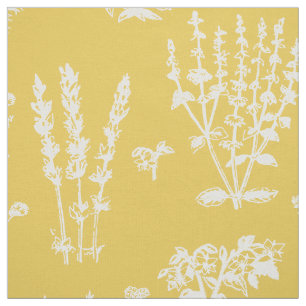 Tela Elegante patrón de jardín herbal amarillo blanco