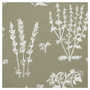 Tela Elegante patrón de jardín herbolario de Taupe Blan