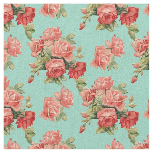 Tela Elegante patrón de rosas rojas rosadas (De cerca)