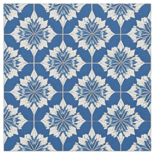 Tela Elegante patrón floral azul y blanco